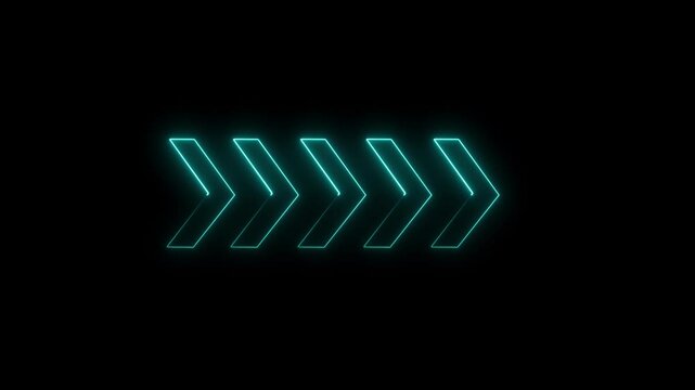 neon arrow black black background. Glowing right arrow loop HD animation. neon lighting direction arrow.  neon bouncing right arrow icon. animated neon line swipe right arrow. road signal icon. 