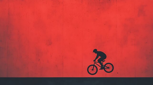 BMX Rider Silhouette Jumping on Red Wall