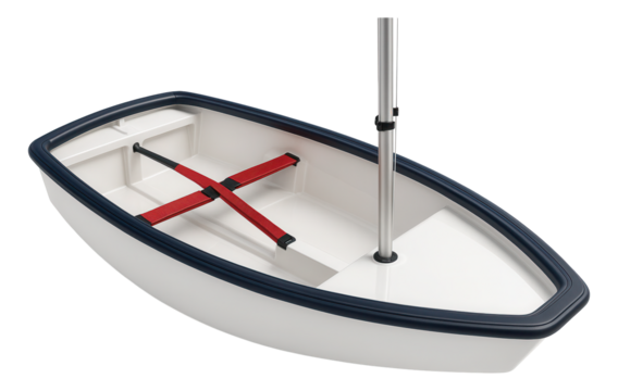 Optimist dinghy with a rubber gunwale and adjustable hiking straps