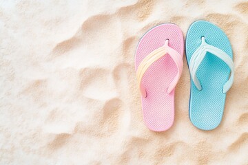 Pastel Flip-Flops on Soft Sand Background