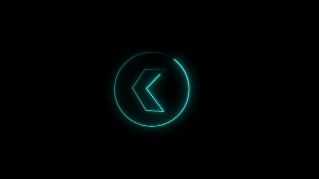 Glowing left arrow loop HD animation. neon lighting direction left arrow. neon bouncing  left arrow icon. animated neon line swipe  arrow. left road signal icon. neon arrow black background.