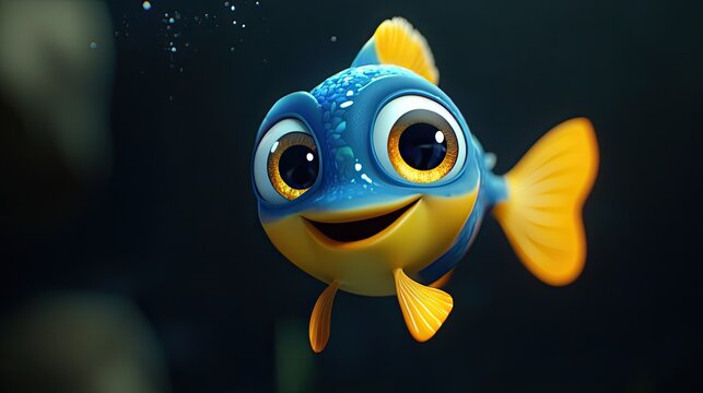 Cheerful blue fish in underwater scene.