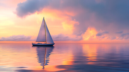  A sailboat gliding on the water during sunrise, surrounded by pastel skies (1)