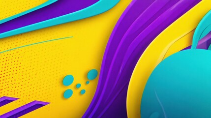 Vibrant abstract design featuring dynamic shapes and colors, creating an energetic atmosphere