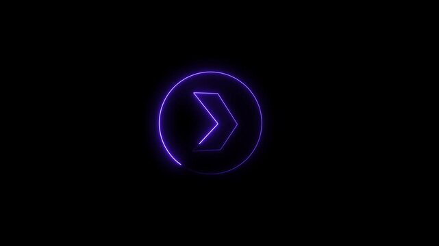 neon arrow black black background. Glowing right arrow loop HD animation. neon lighting direction arrow.  neon bouncing right arrow icon. animated neon line swipe right arrow. road signal icon. 