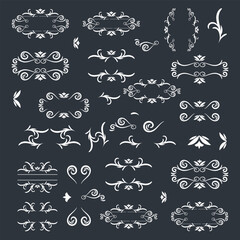 Swirl ornament stroke. Ornamental curls, swirls divider and filigree ornaments vector illustration set