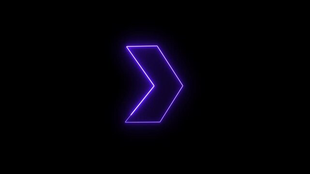 neon arrow black black background. Glowing right arrow loop HD animation. neon lighting direction arrow.  neon bouncing right arrow icon. animated neon line swipe right arrow. road signal icon. 
