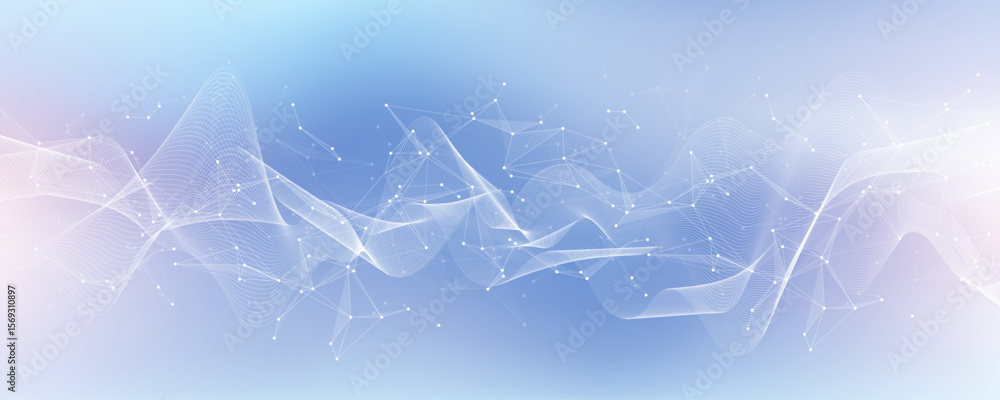 Fototapete abstract tech network connection dots. digital technology and big data analysis background. white ba