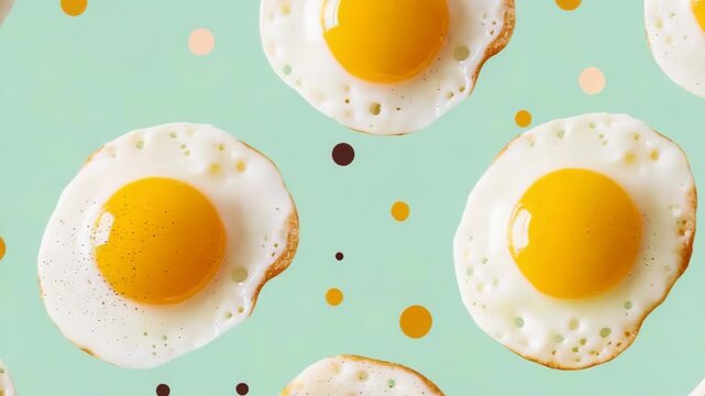 Fried eggs pattern on mint green background with polka dots