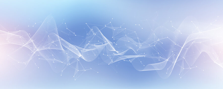 Abstract tech network connection dots. Digital technology and big data analysis background. White background with plexus lines. Geometric background with abstract mesh