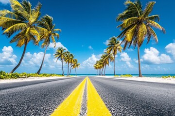 A Scenic Beachside Road Lined with Palm Trees
