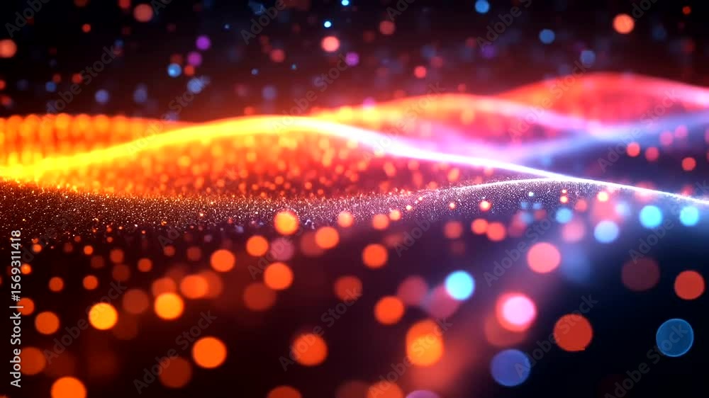 Aufkleber abstract flowing digital particles wave with vibrant color gradients and bokeh effects