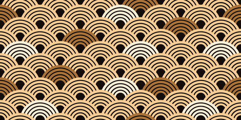 Gold Chinese New Year Wrapping paper template design. Luxury gold scales  seamless trellis. Vector illustration for wrap holiday background textile wallpaper print. EPS 10