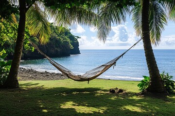 Hammock Under Palm Trees with Open View to the Sea