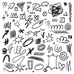set of various doodles. Vector abstract drawings with a brush stroke. sketch of arrow design for business plans and education. individual vector objects, shading, hand-drawn on a white background