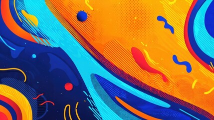 Vibrant abstract design featuring swirling shapes and bold colors with dynamic patterns