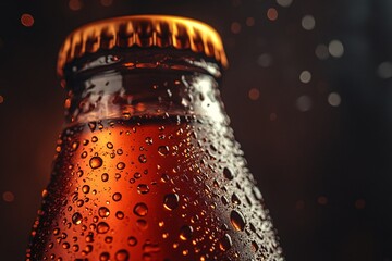 Close-Up of Droplets on a Cold Soda Bottle