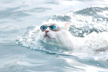 Whimsical Feline Persona: A Maine Coon in Anthropomorphic Attire – Magic Hats, Glasses, Sunglasses, Swimming Goggles & More, in Close-Up on White Background
Get up close with a charmingly anthropomorp