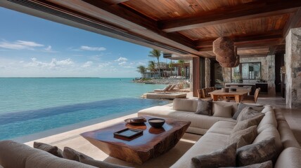 Fototapeta premium Luxury Beach Villa Infinity Pool Ocean View