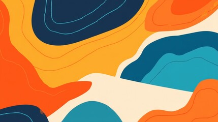Vibrant abstract landscape with flowing shapes and colors, evoking a sense of movement and energy