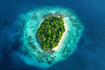 Aerial View of a Tropical Island Surrounded by Turquoise Sea
