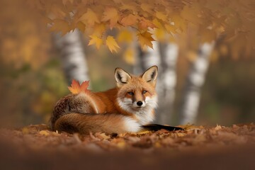 Obraz premium Red fox sitting in nature showing its red fur and wild animal features