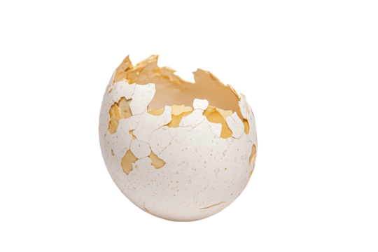 Cracked eggshell isolated on white background
