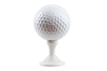 Golf ball on tee isolated on white background