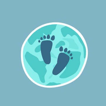 Baby footprints inside a teal circle graphic represent childhood, new beginnings, innocence, and baby care products or services branding.