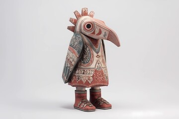 Wooden Folk Art Bird Figure Showcasing Vibrant Carvings and Intricate Patterns Generative AI