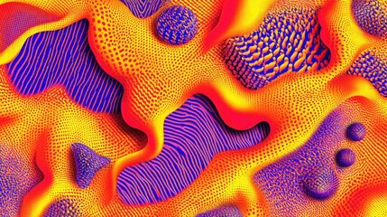 Vibrant abstract patterns with flowing shapes and textures in orange and purple hues
