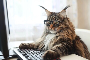 Whimsical Feline Persona: A Maine Coon in Anthropomorphic Attire – Magic Hats, Glasses, Sunglasses, Swimming Goggles & More, in Close-Up on White Background
Get up close with a charmingly anthropomorp