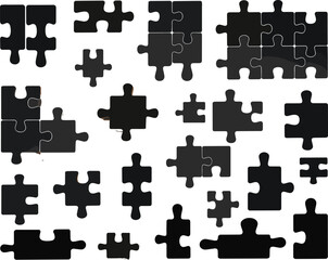 Top View Fashion Puzzle Piece Silhouette Vector Set, Black Isolated Elements for Creative Pattern Design, Modern Mockup, Editable Clipart, Stylish Background Template