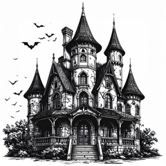Fototapeta premium Haunted Castle Illustration with Bats