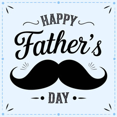 Happy Father's Day text with bold black mustache on blue.

