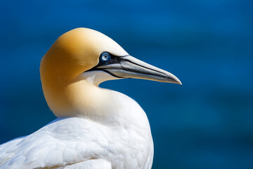 Northern gannet, detail head portrait of sea bird,  wildlife 