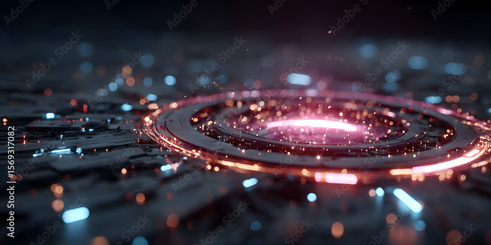 Poster glowing circuitry: a mesmerizing digital network, connecting data points with luminous lines. a radi