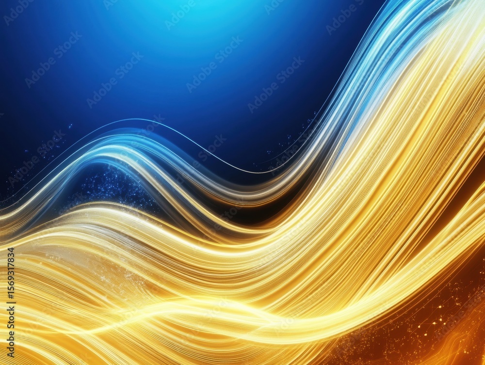 Poster colorful waves of blue and gold swirl gracefully against a deep dark backdrop, creating a mesmerizin