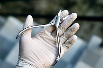 Close-up of dental tools used by dentistry students or interns during clinical practice. Includes...