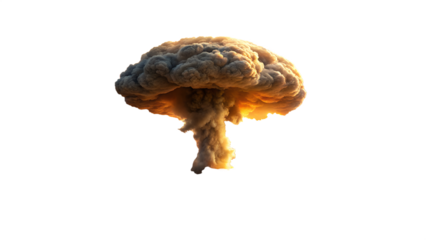 Dramatic Mushroom Cloud Explosion with Orange Glow on Transparent Background dramatic mushroom cloud