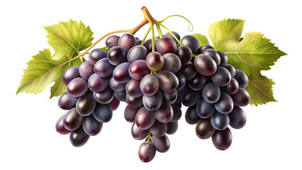 Obraz premium Fresh Dark Grapes with Leaves Isolated on Transparent Background for Design