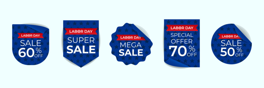 Vector set of sticker templates for shopping, sales, special offers for labor day of the United States of America.