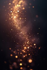 abstract golden sparkle bokeh dust trail dark background macro shot