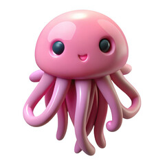 3d cute pink jellyfish character isolated on transparent background