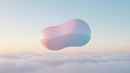 Floating pastel gradient abstract organic shape above dreamy cloudscape minimal surreal scene