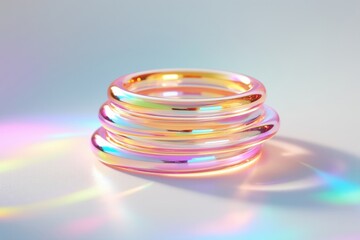 Iridescent glass rings in pastel light abstract minimal style closeup