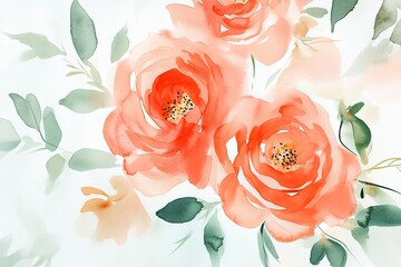 Pink roses. Postcard with delicate watercolors. Suitable for background.