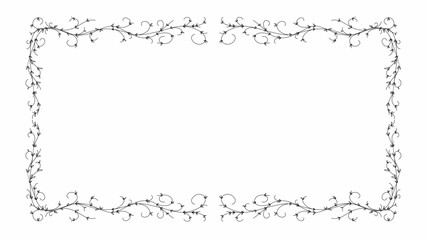 Floral frame vector with hand drawn swirls and vines isolated on white, perfect for invitations, greeting cards, or decorative vintage borders 