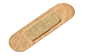 Beige adhesive bandage for wound care sits on a transparent background, ready for medical use or healthcare design projects needing an emergency care element.