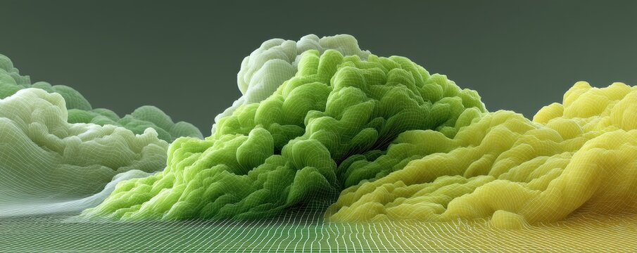 A mesmerizing abstract representation of vibrant clouds swirling in green and yellow hues, symbolizing the beauty and complexity of the natural environment